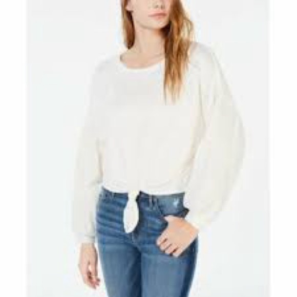 Ultra Flirt Cream Long Sleeve Top with Lace Accents - Picture 1 of 5